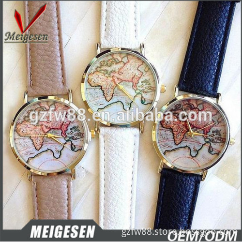 world map pattern dial leather bracelets wrap wrist women watch